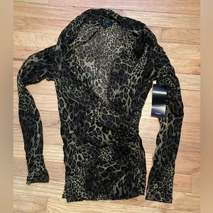 NEW Karen Kane animal print blouse leopard size L large NWT